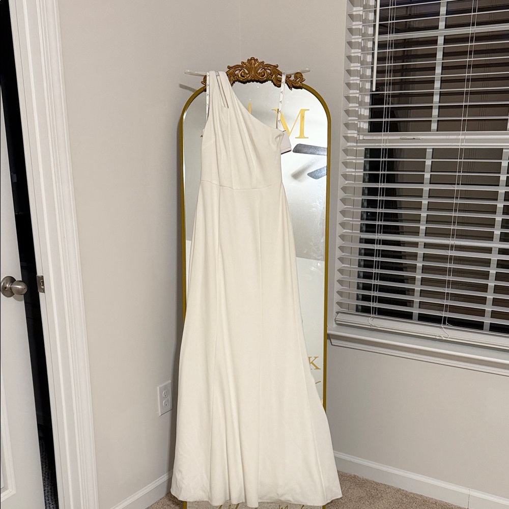 David’s Bridal Elegant White One-Shoulder Gown
